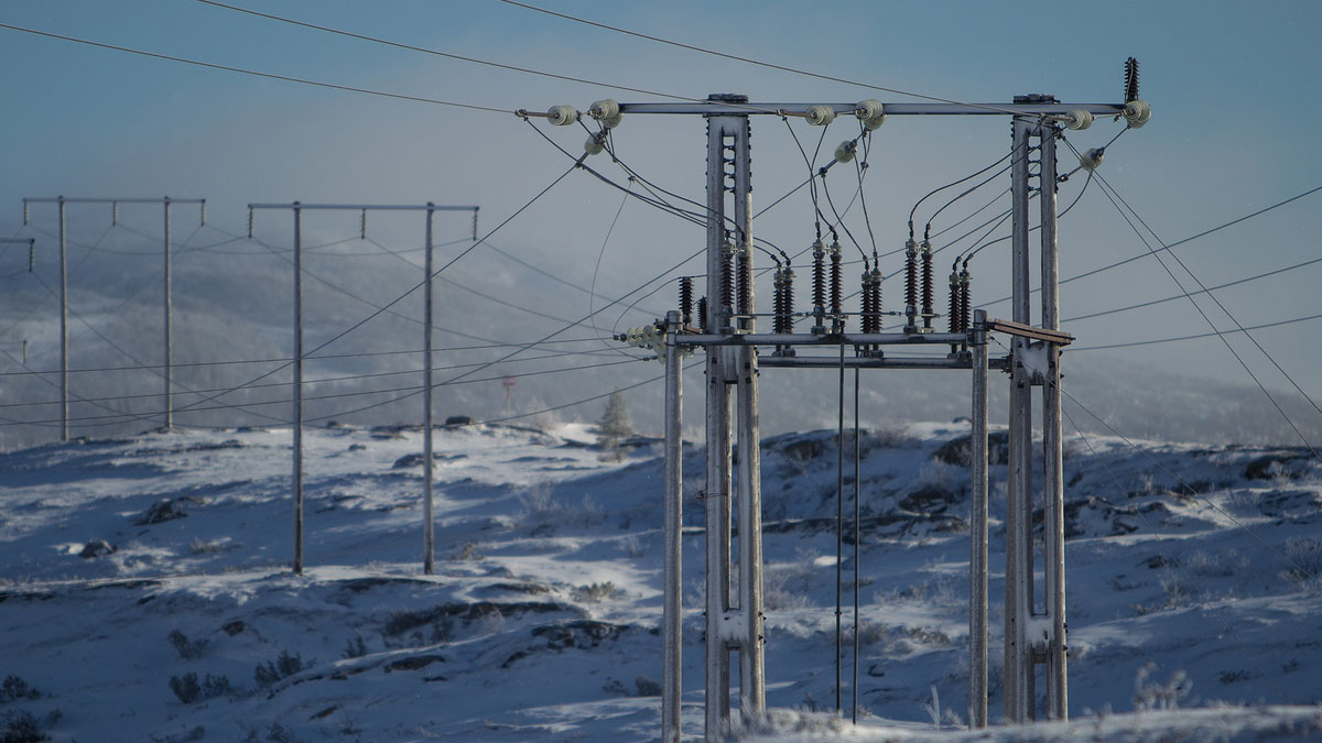Bilde av ledningsmast i vinter. FOTO: Per Harald Olsen/NTNU.